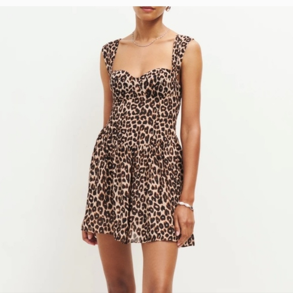 NWT Reformation Taiga Leopard Print Mini Dress Size 8